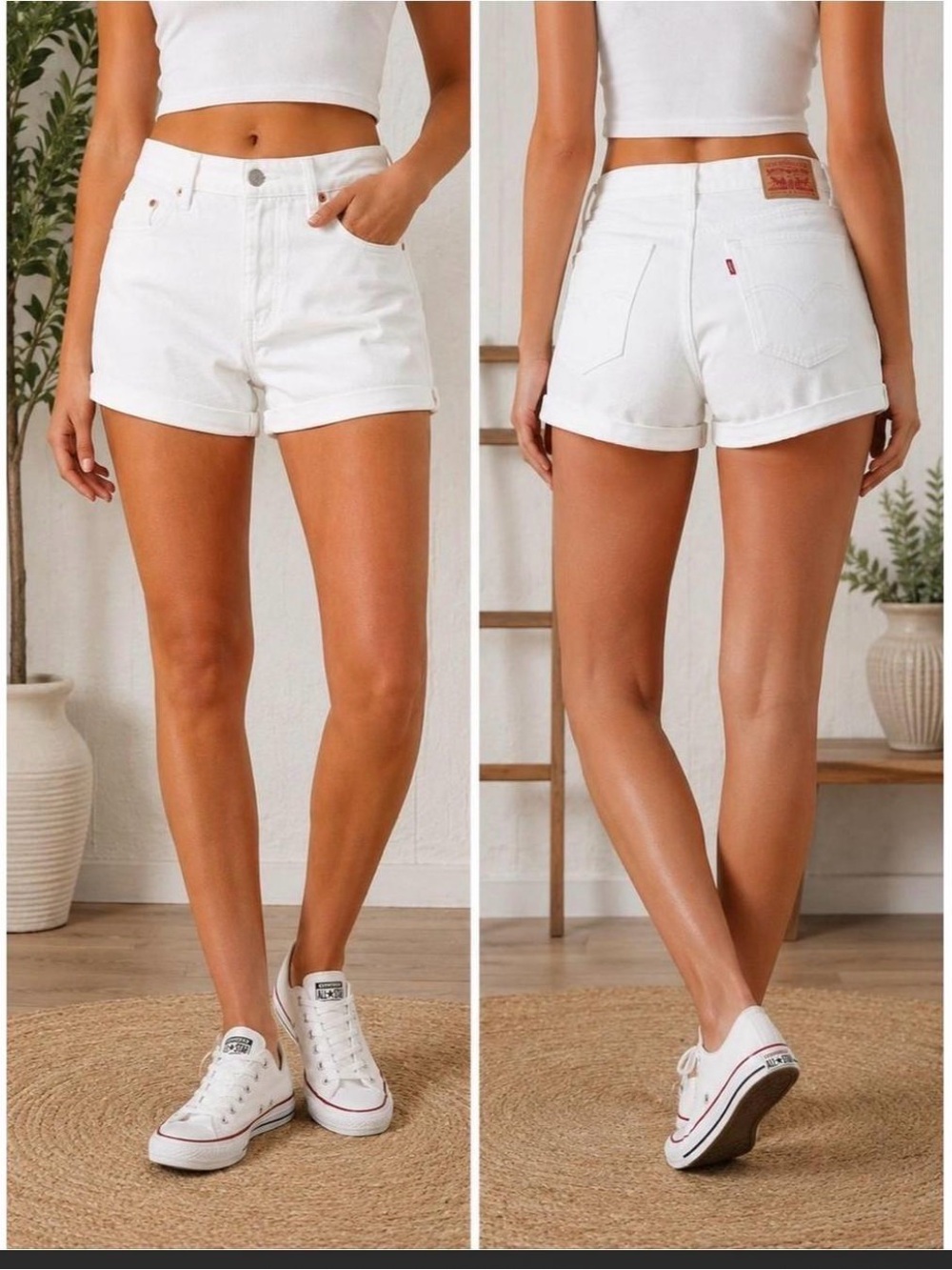 Levi's White High-Rise Mid Length Denim Shorts